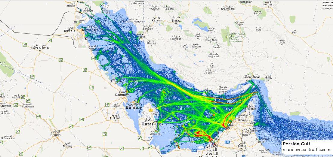 Live Marine Traffic, Density Map and Current Position of ships in PERSIAN GULF